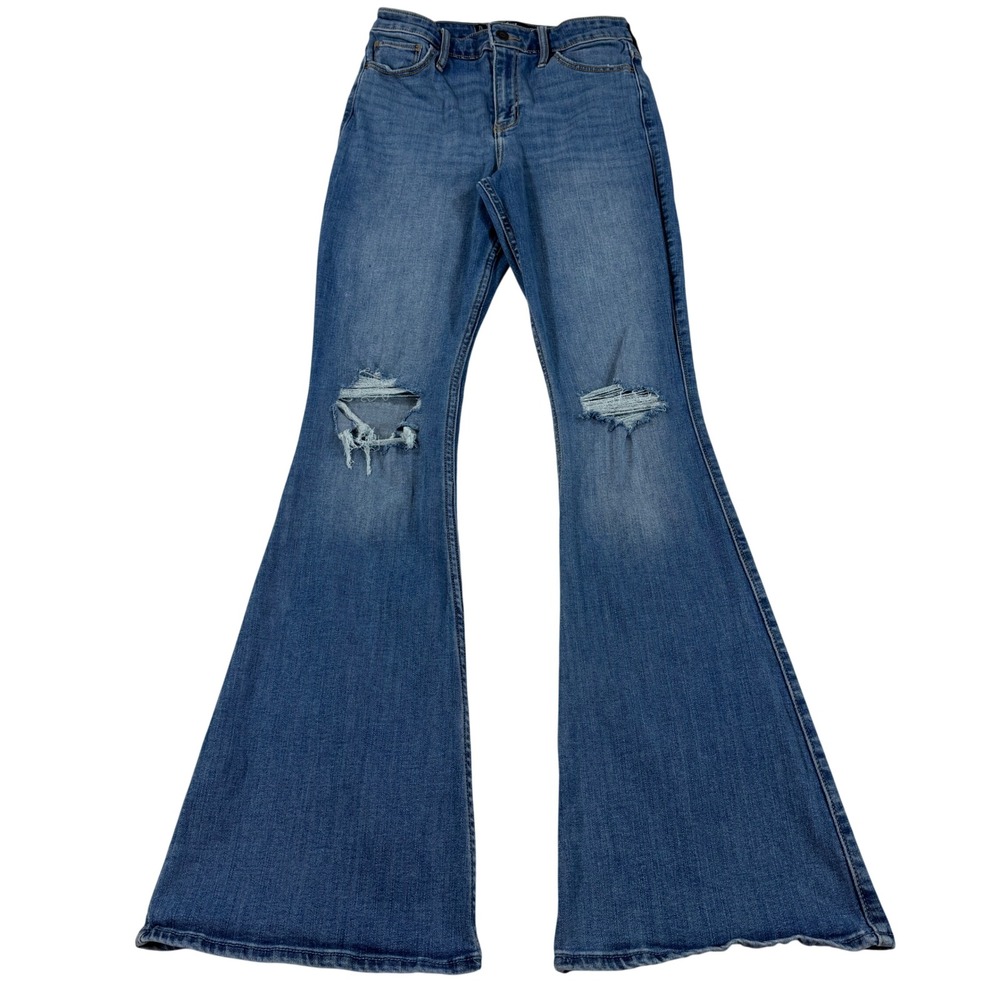 Y2K Hollister High-Rise Vintage Flare Jeans Distressed Denim 7L W28 L34 Boho